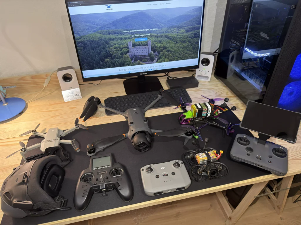 Mon matériel drones stabilisé, un Mavic 4 pro, un mini 2SE, un mini 5 pro.